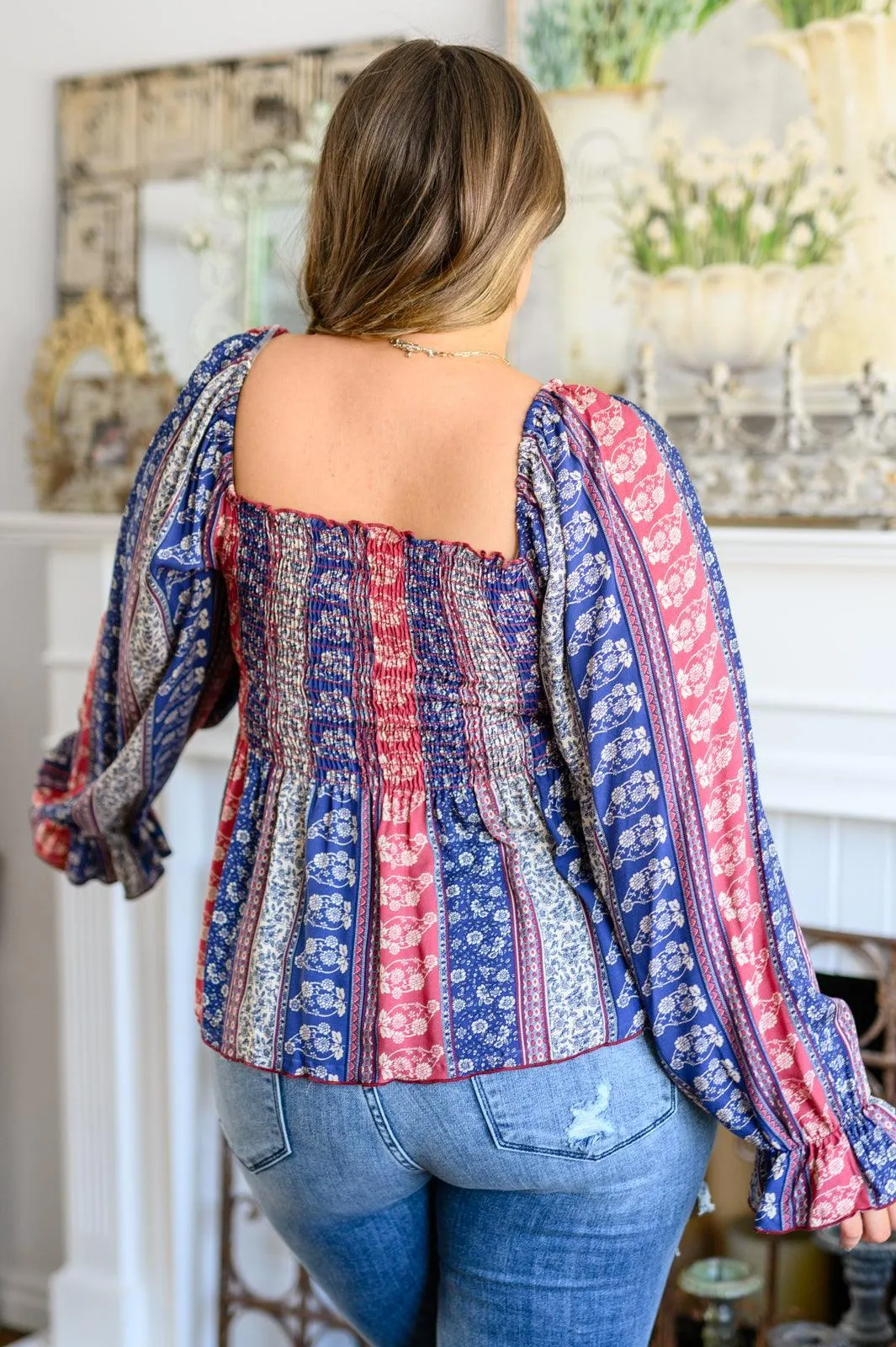 Hazel Blues® | Afternoon Tea Smocked Long Sleeve Blouse