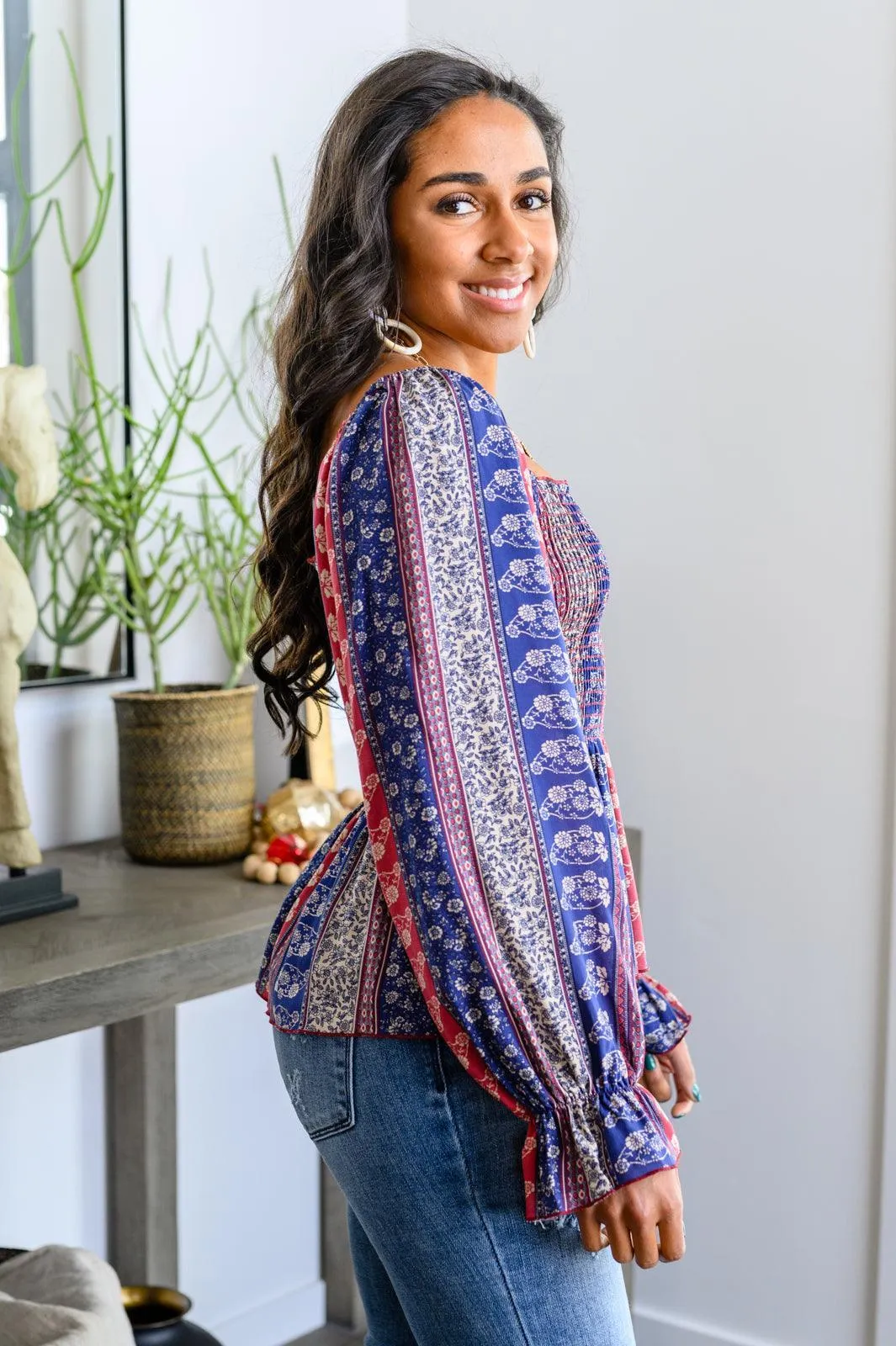 Hazel Blues® | Afternoon Tea Smocked Long Sleeve Blouse