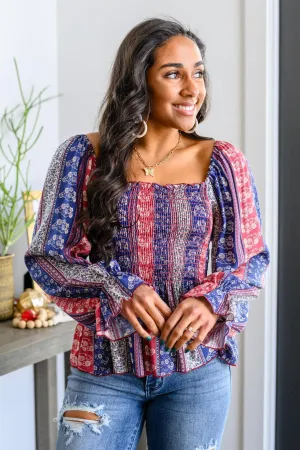 Hazel Blues® | Afternoon Tea Smocked Long Sleeve Blouse