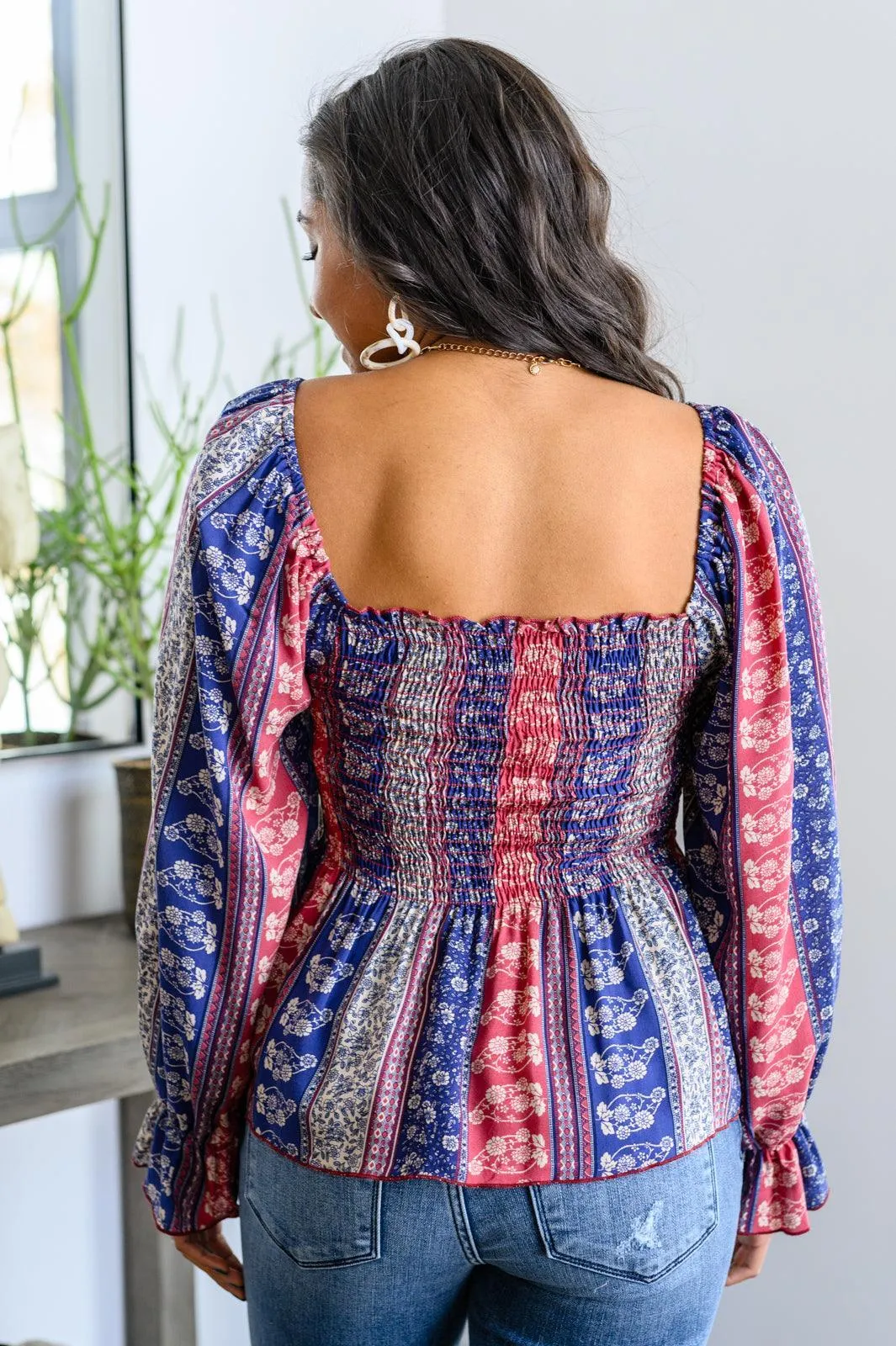 Hazel Blues® | Afternoon Tea Smocked Long Sleeve Blouse