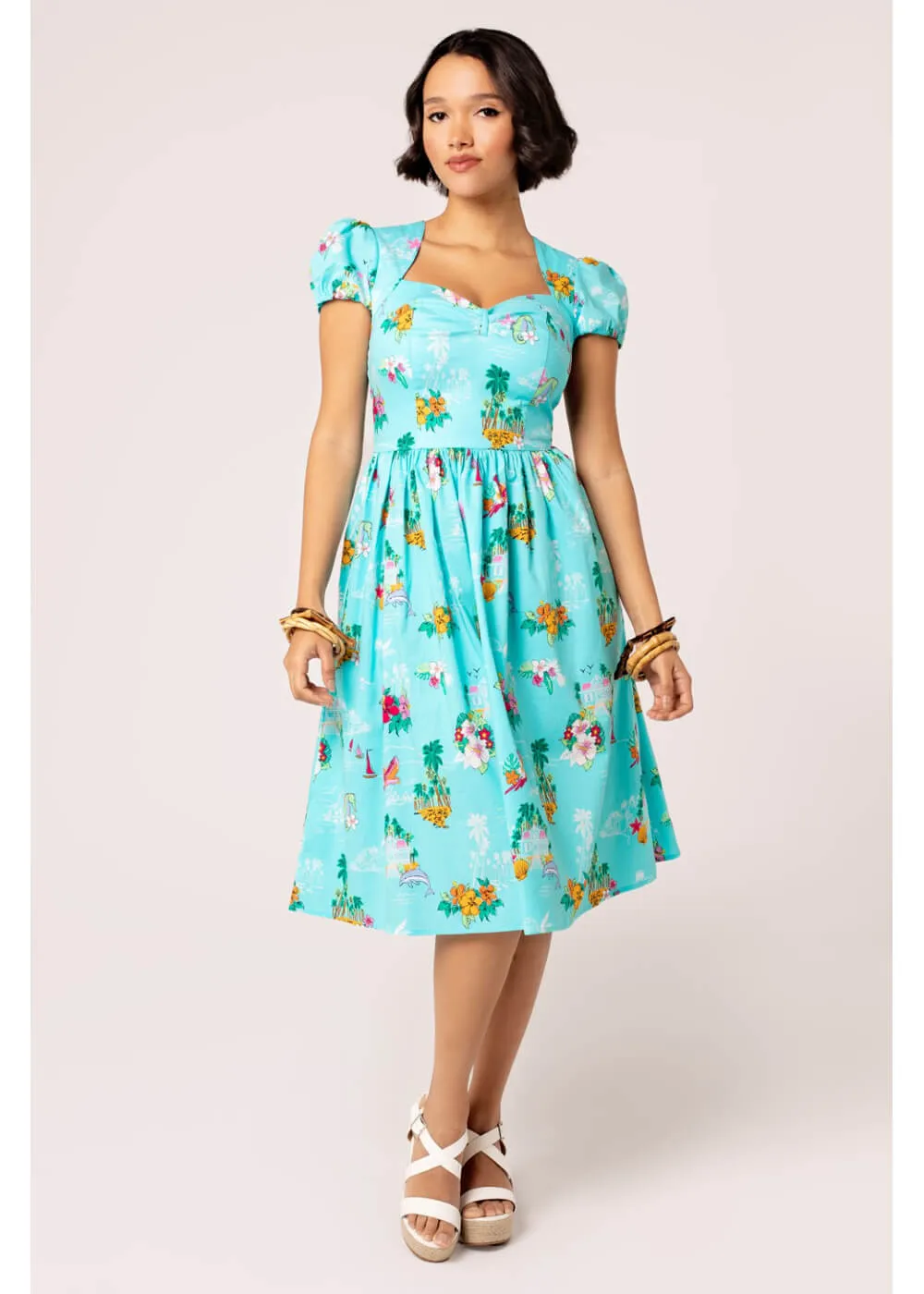 Hell Bunny Ayanna Tiki 50's Swing Dress Aqua