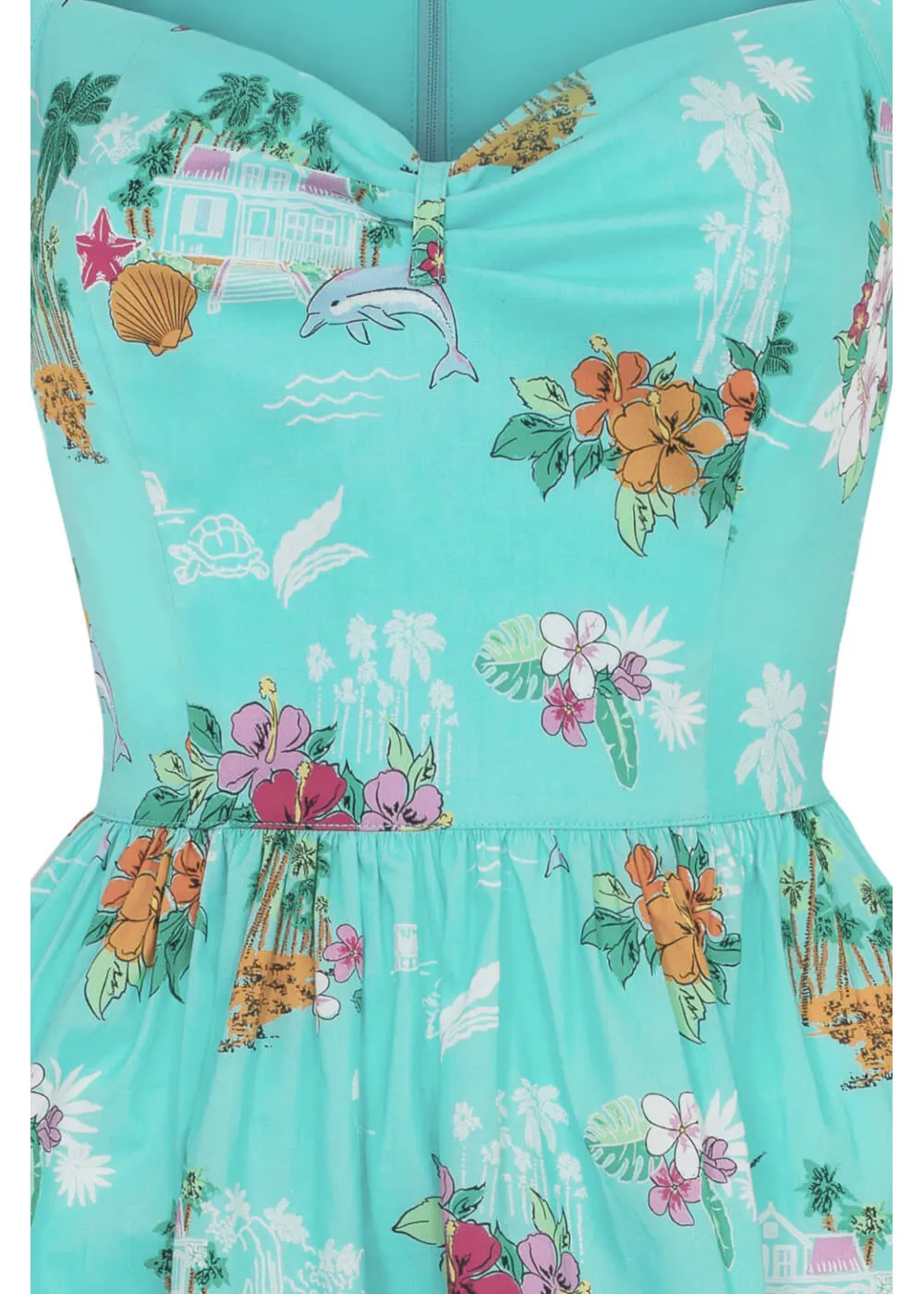 Hell Bunny Ayanna Tiki 50's Swing Dress Aqua