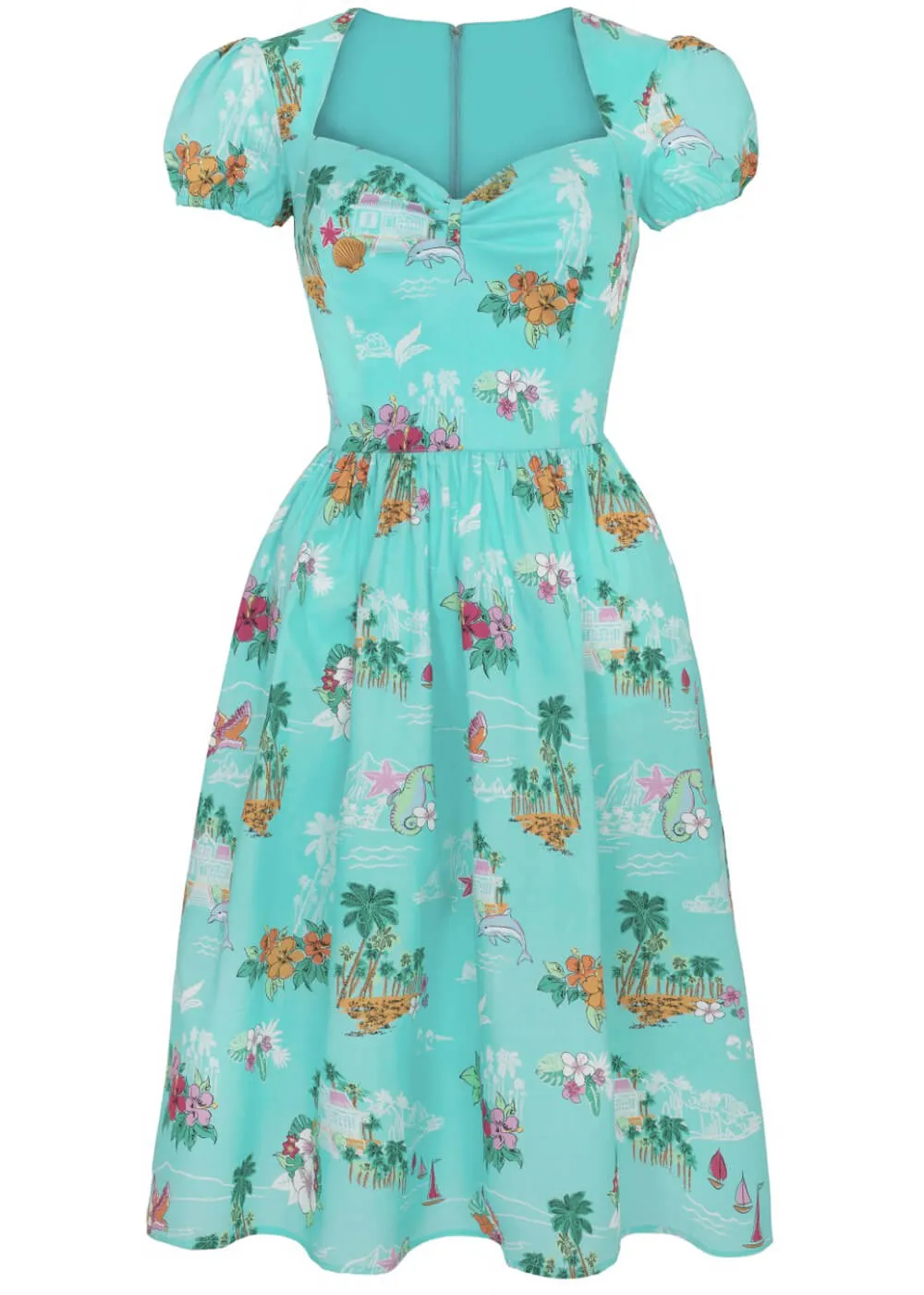 Hell Bunny Ayanna Tiki 50's Swing Dress Aqua