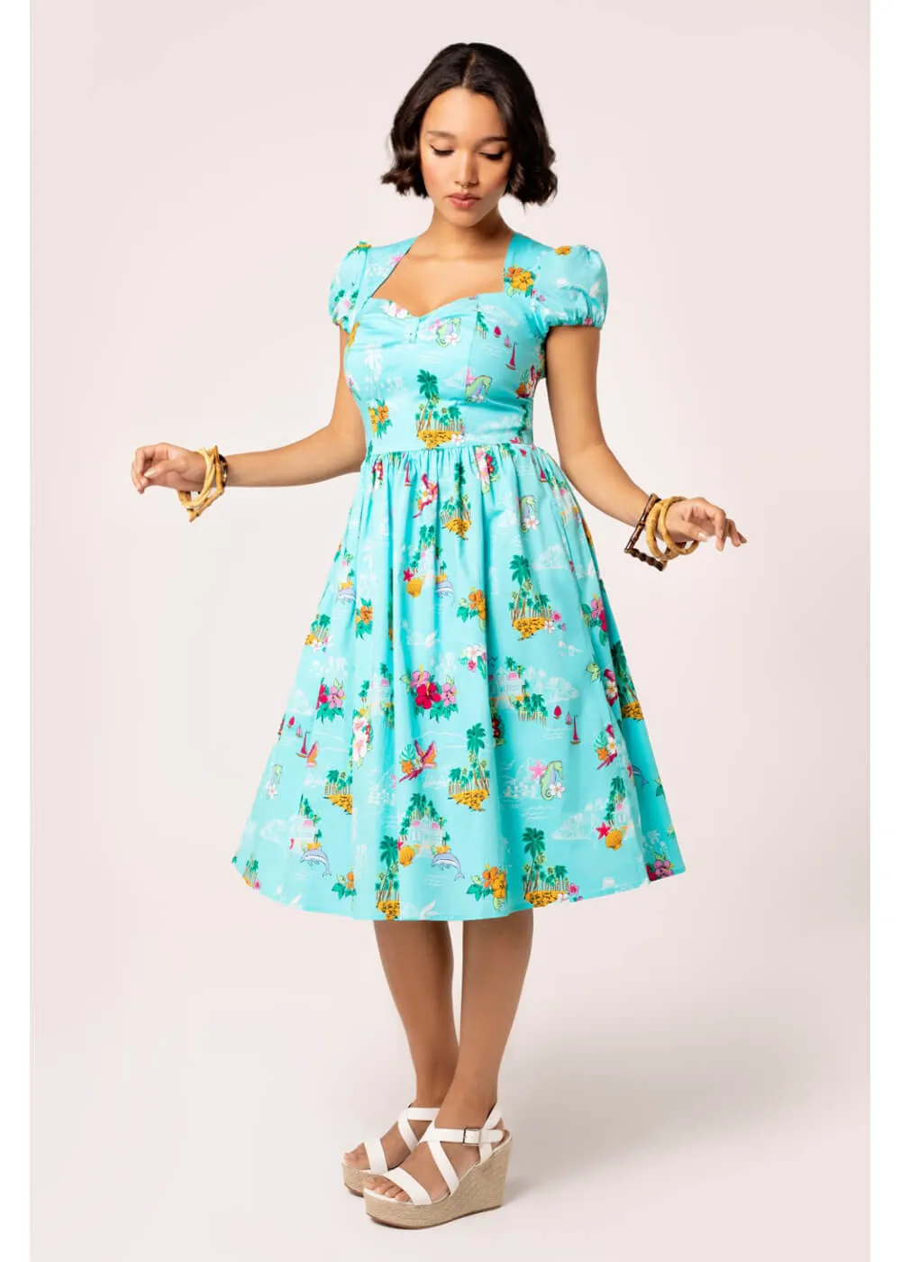 Hell Bunny Ayanna Tiki 50's Swing Dress Aqua