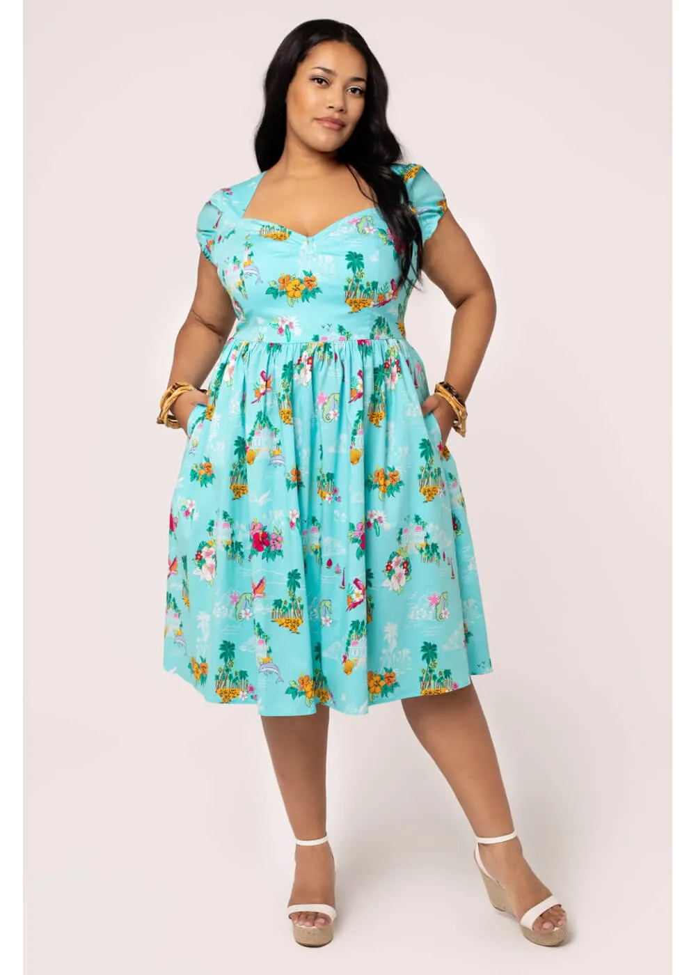 Hell Bunny Ayanna Tiki 50's Swing Dress Aqua