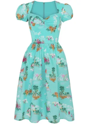 Hell Bunny Ayanna Tiki 50's Swing Dress Aqua