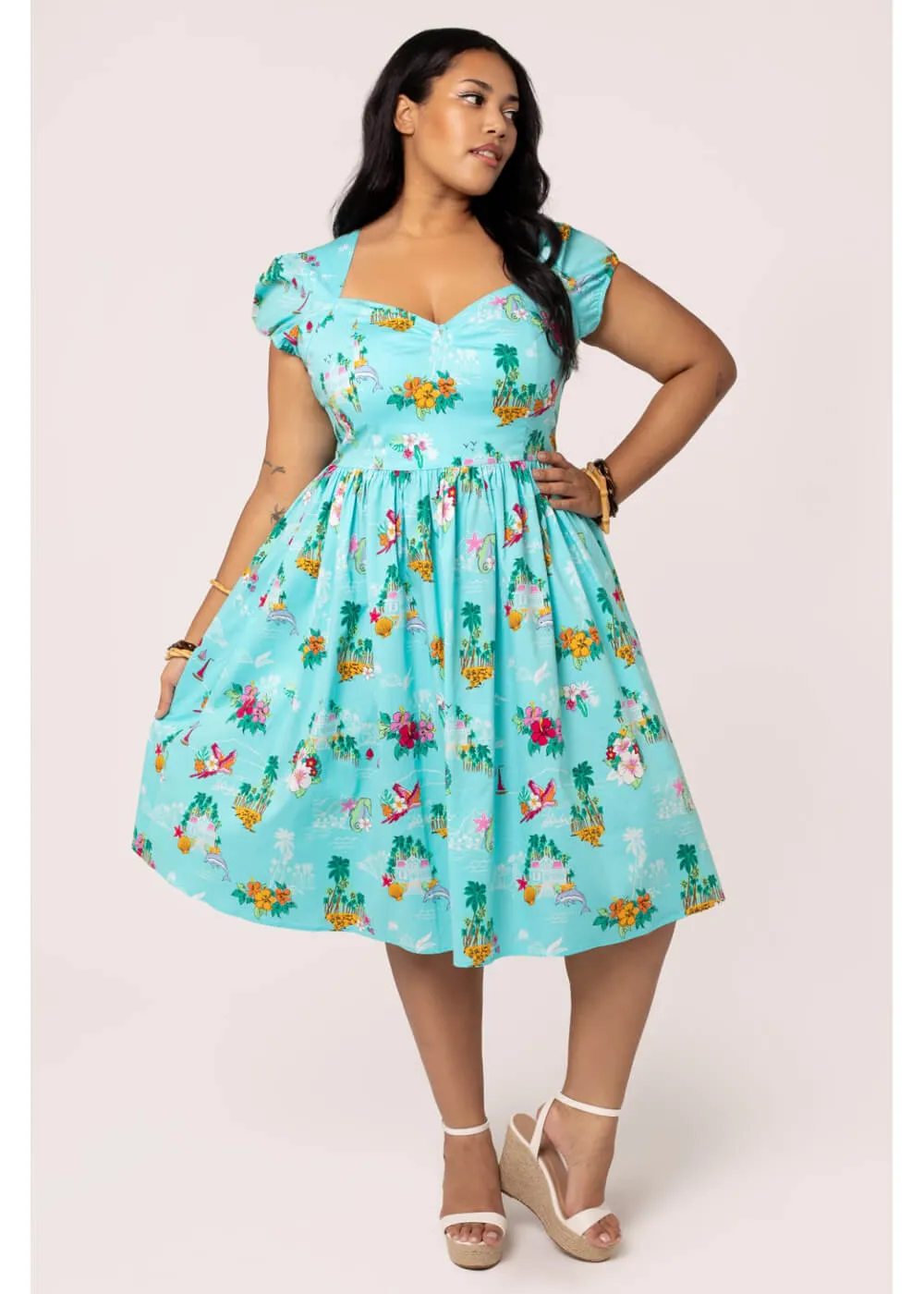 Hell Bunny Ayanna Tiki 50's Swing Dress Aqua