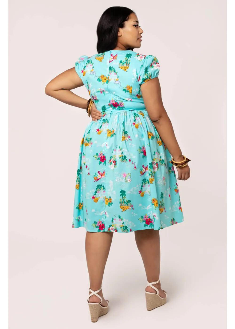 Hell Bunny Ayanna Tiki 50's Swing Dress Aqua