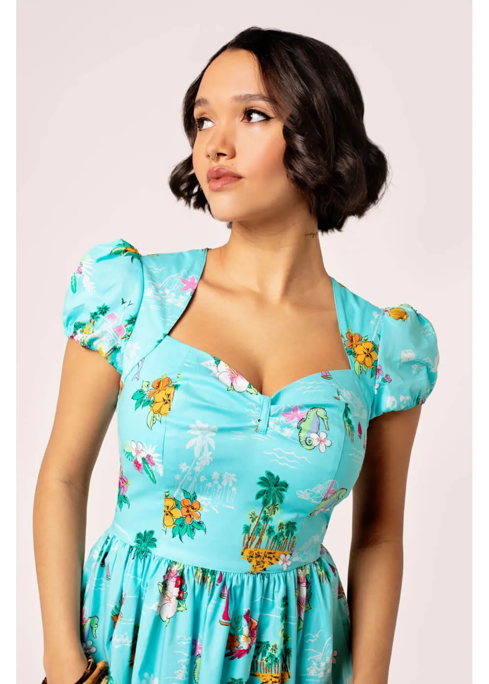 Hell Bunny Ayanna Tiki 50's Swing Dress Aqua