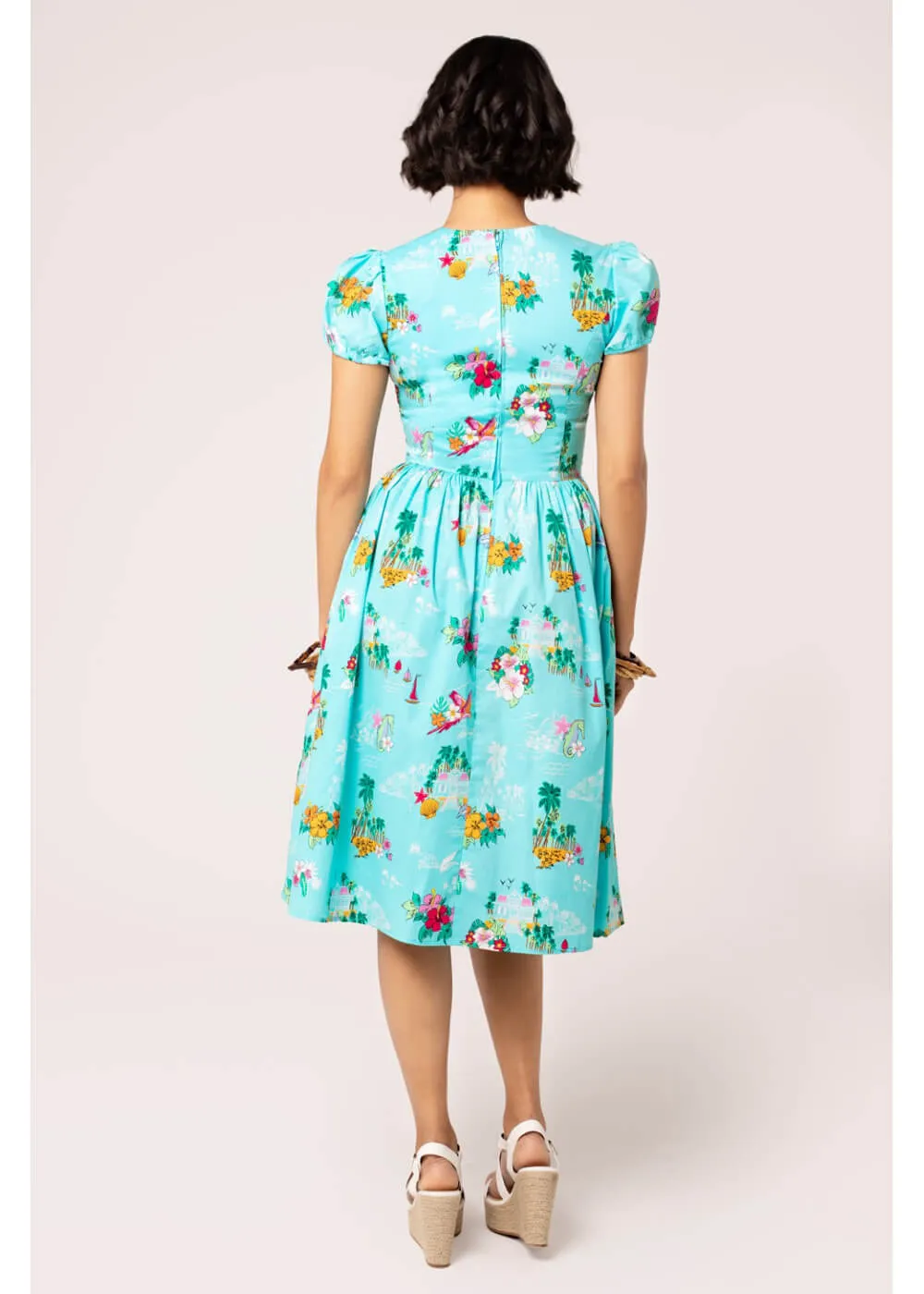 Hell Bunny Ayanna Tiki 50's Swing Dress Aqua