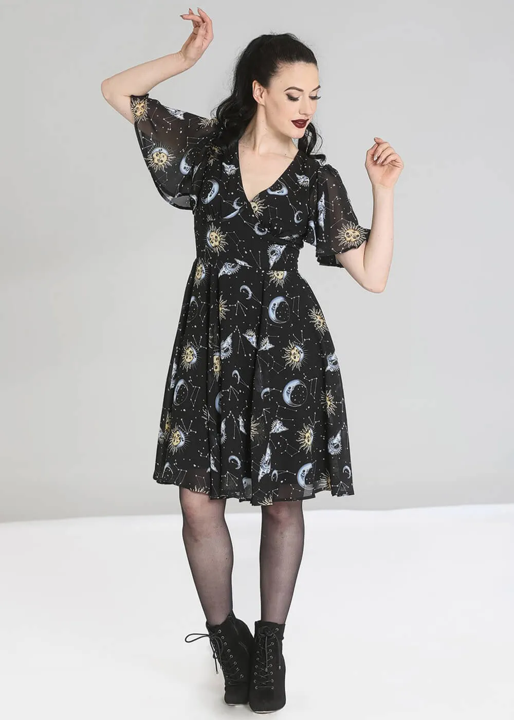 Hell Bunny Solaris Sun & Moon 70's Dress Black
