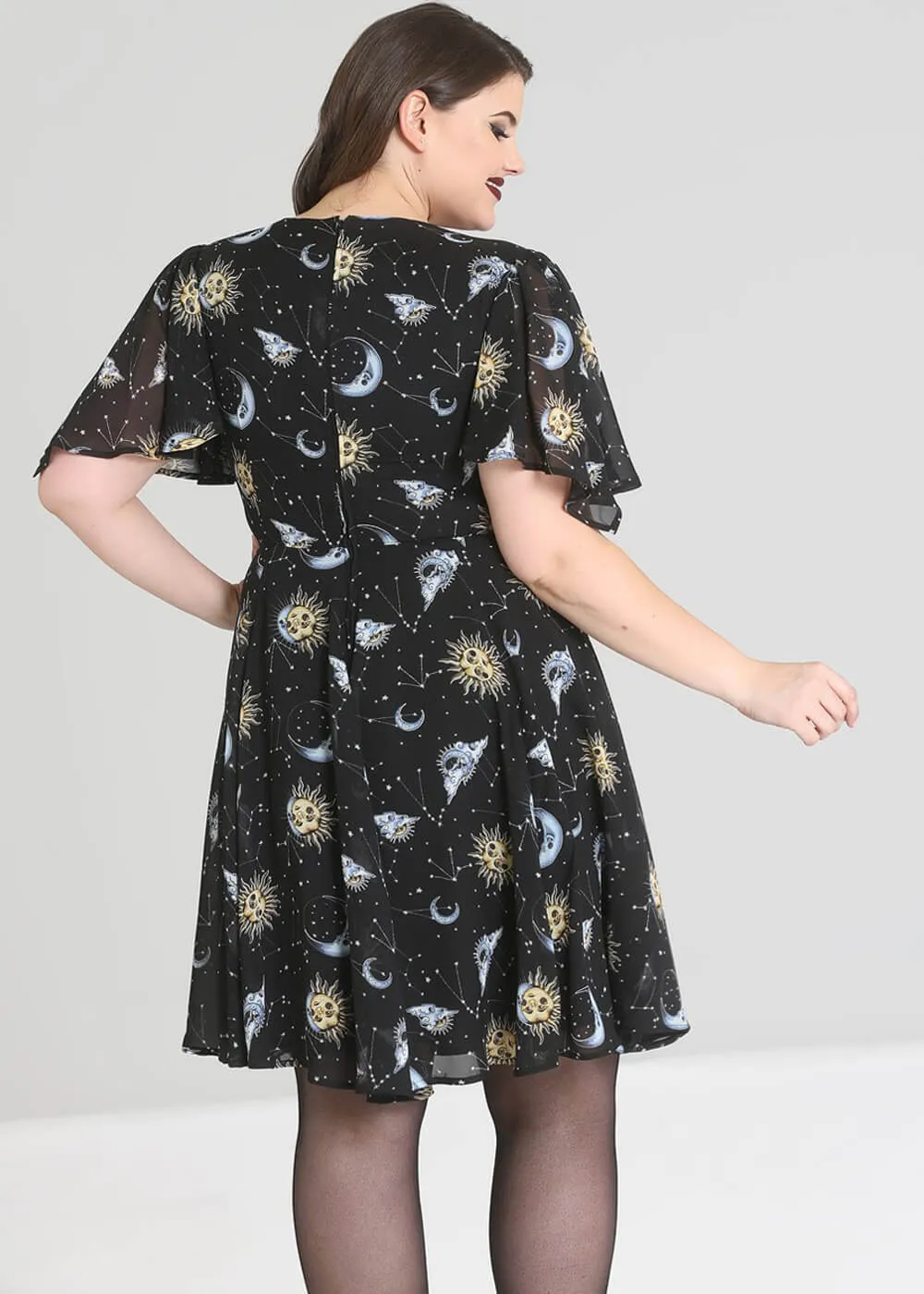Hell Bunny Solaris Sun & Moon 70's Dress Black
