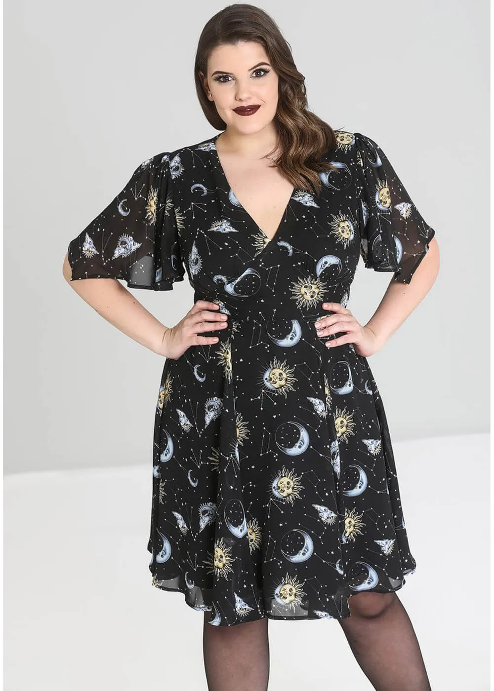 Hell Bunny Solaris Sun & Moon 70's Dress Black