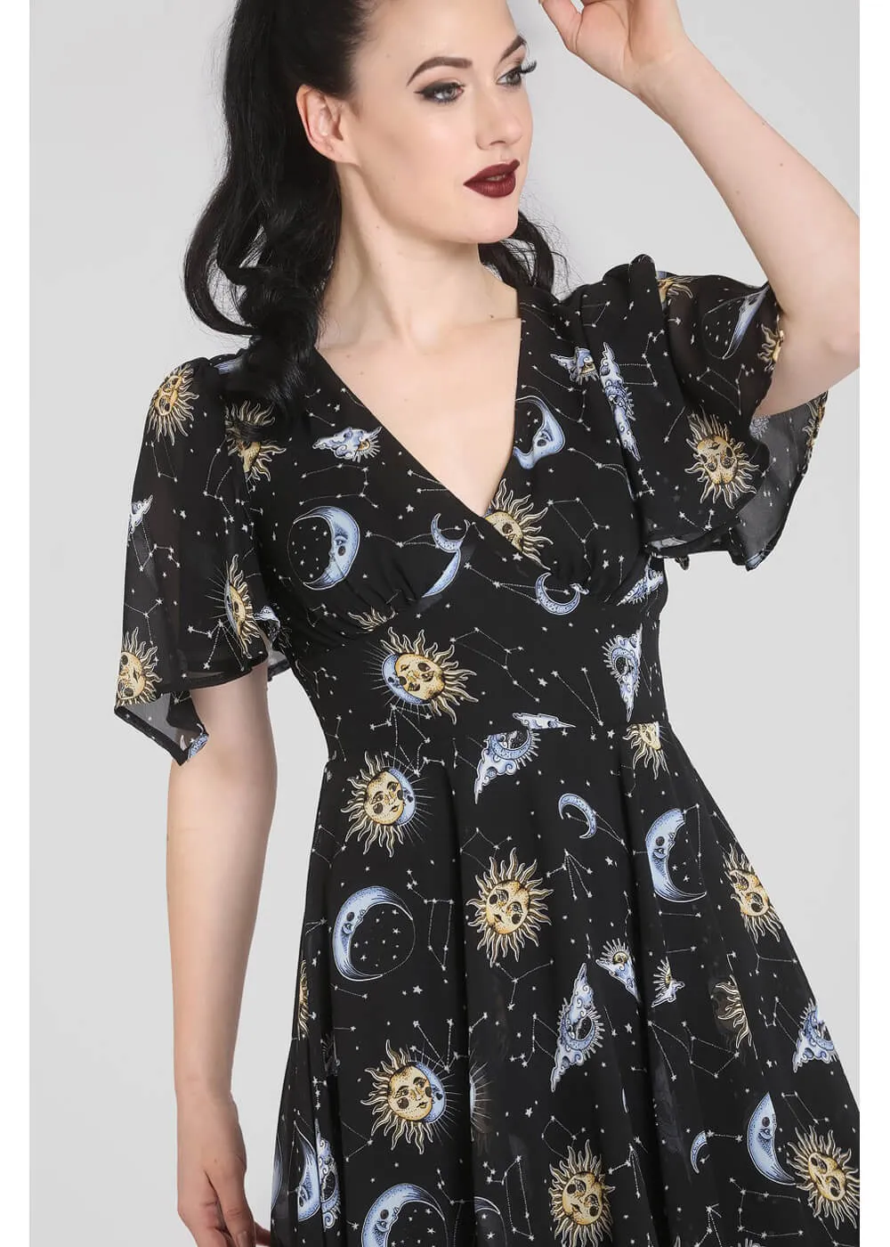 Hell Bunny Solaris Sun & Moon 70's Dress Black