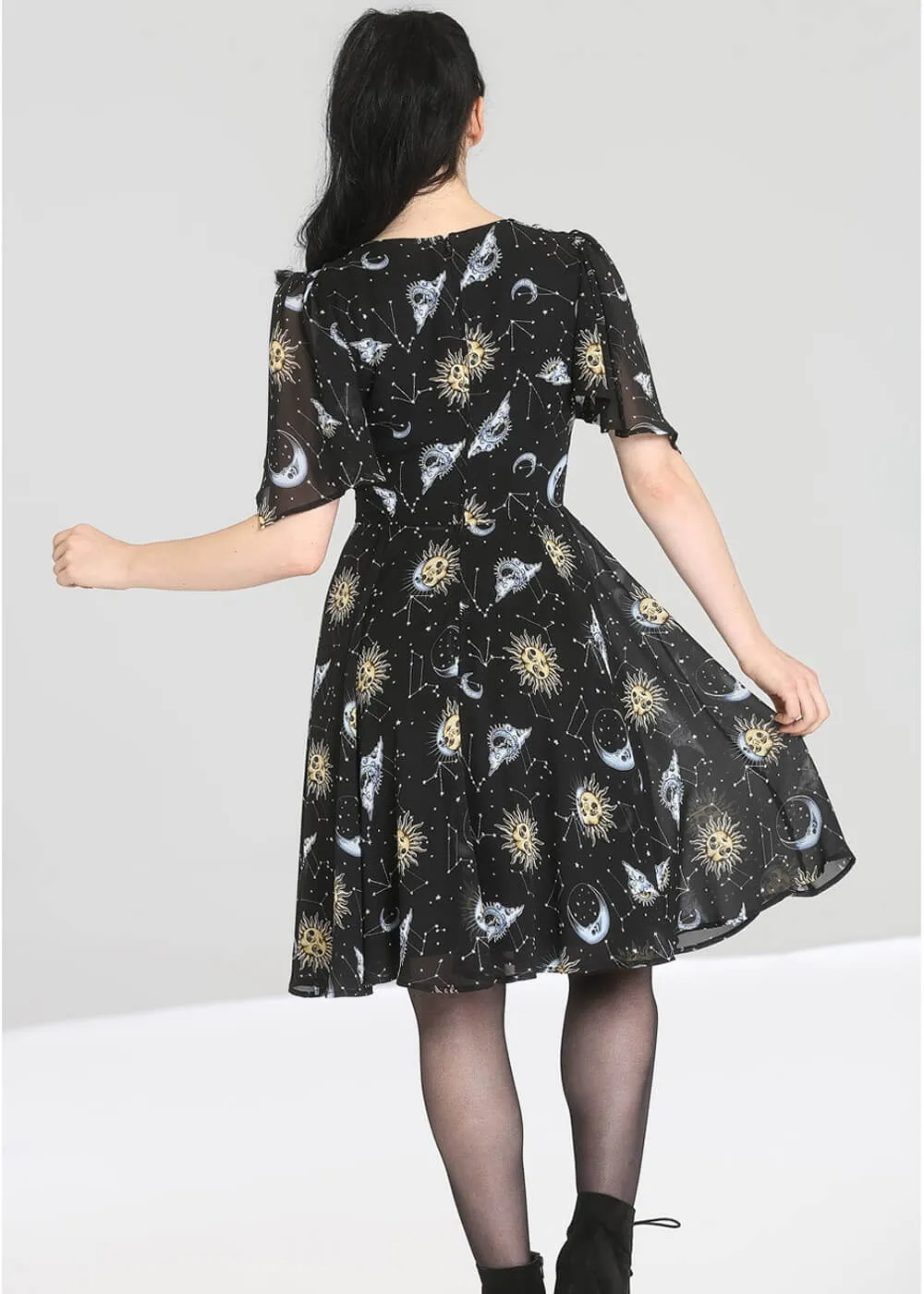 Hell Bunny Solaris Sun & Moon 70's Dress Black