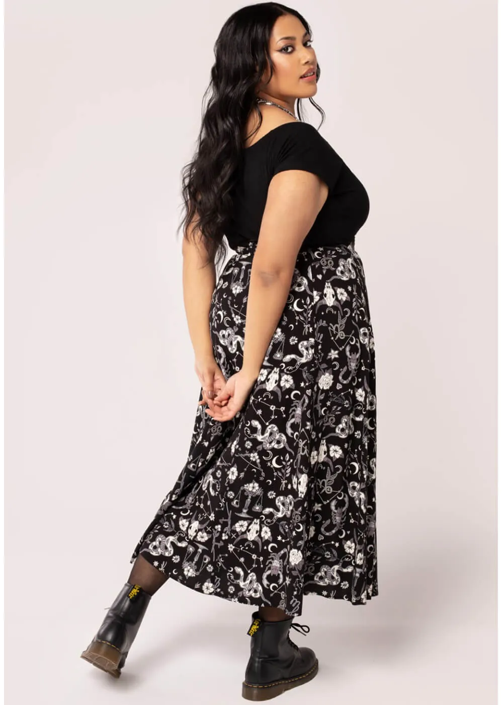 Hell Bunny Star Sign 70's Maxi Skirt Black