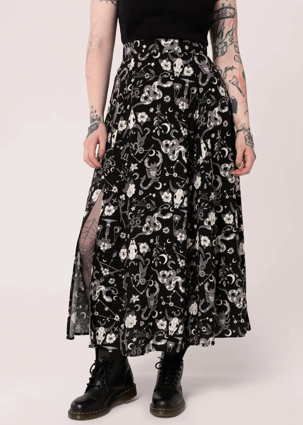 Hell Bunny Star Sign 70's Maxi Skirt Black