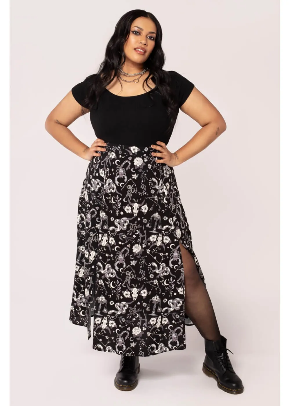 Hell Bunny Star Sign 70's Maxi Skirt Black