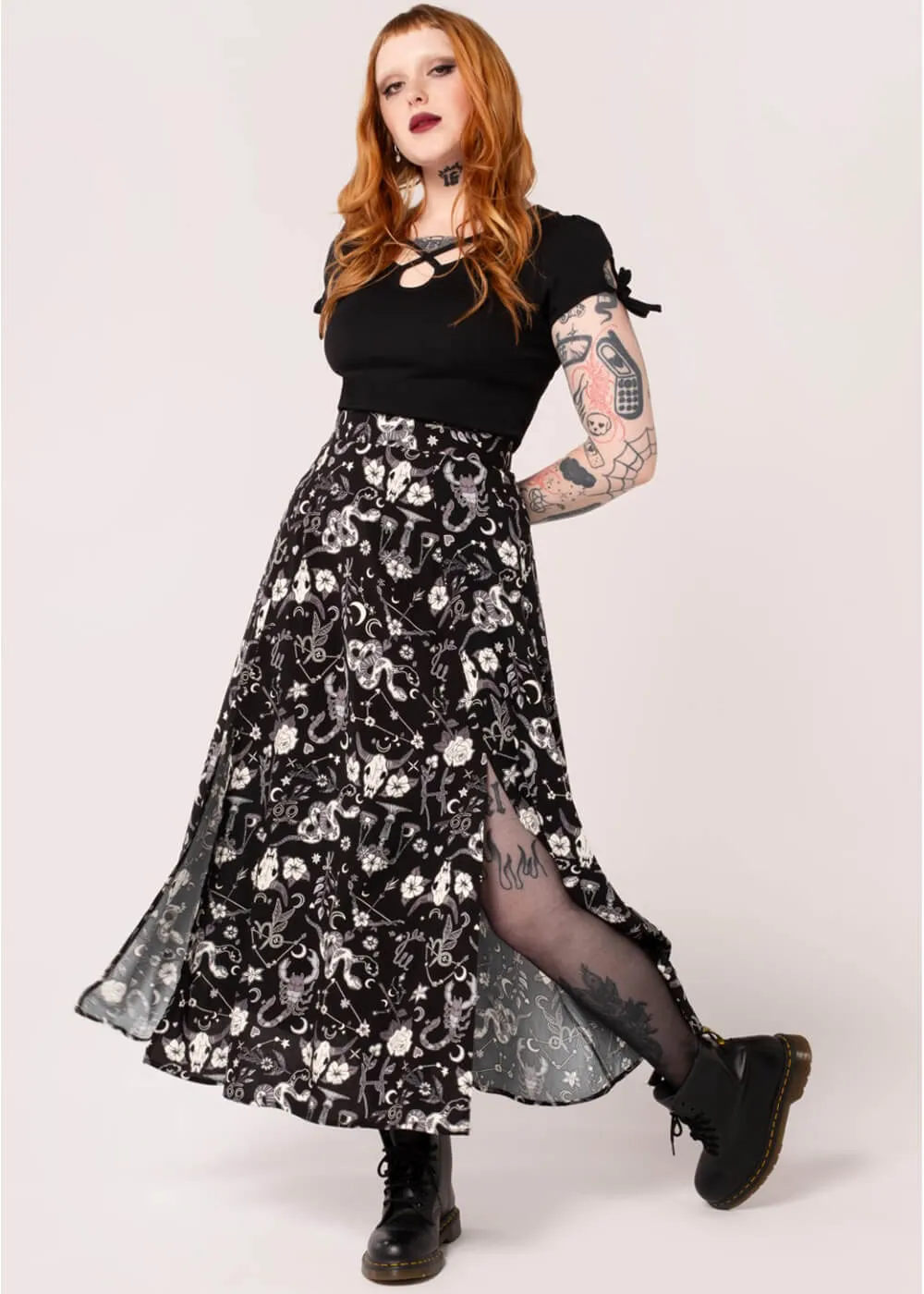 Hell Bunny Star Sign 70's Maxi Skirt Black