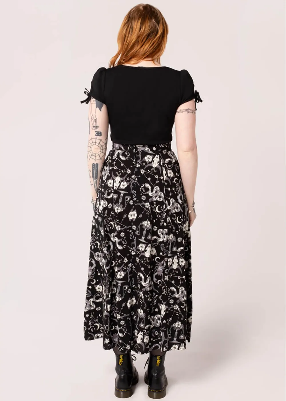 Hell Bunny Star Sign 70's Maxi Skirt Black