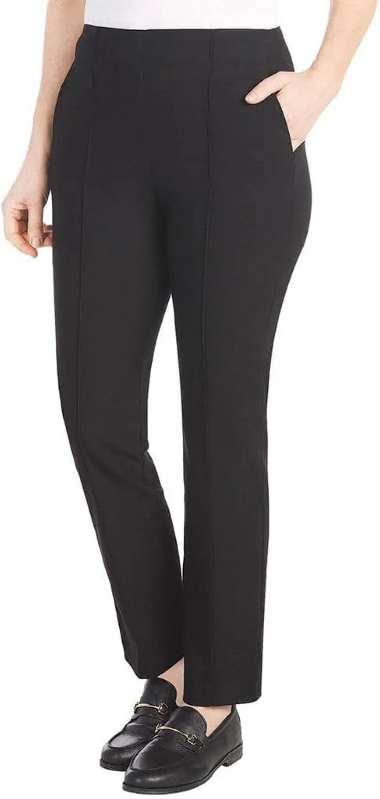 Hilary Radley Womens Ponte Pull-On Mid Rise Slim Leg Pants 1797446 Black S