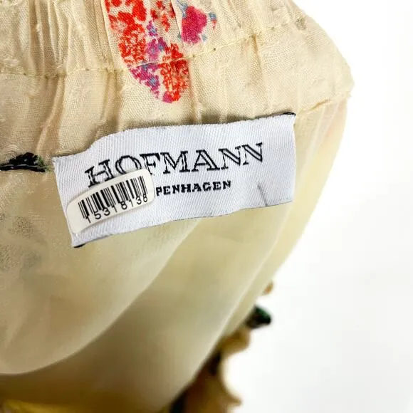 Hofmann Copenhagen Elina Heart Print Skirt Yellow Pleated Elastic Waist Sz 2