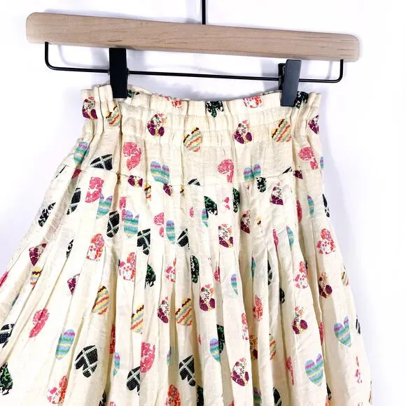 Hofmann Copenhagen Elina Heart Print Skirt Yellow Pleated Elastic Waist Sz 2