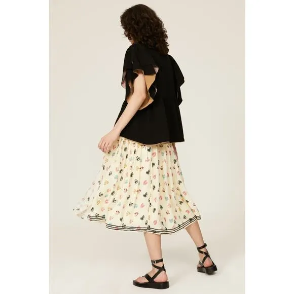 Hofmann Copenhagen Elina Heart Print Skirt Yellow Pleated Elastic Waist Sz 2