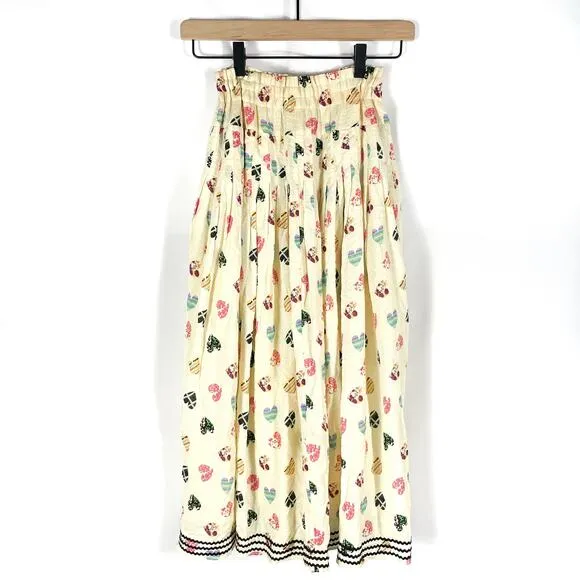 Hofmann Copenhagen Elina Heart Print Skirt Yellow Pleated Elastic Waist Sz 2