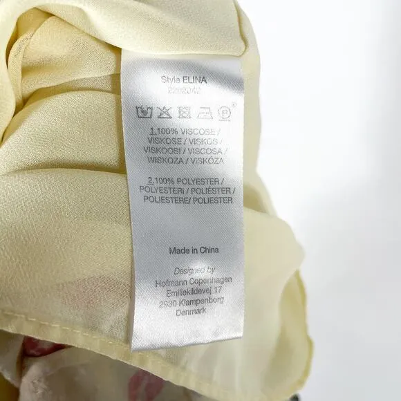 Hofmann Copenhagen Elina Heart Print Skirt Yellow Pleated Elastic Waist Sz 2