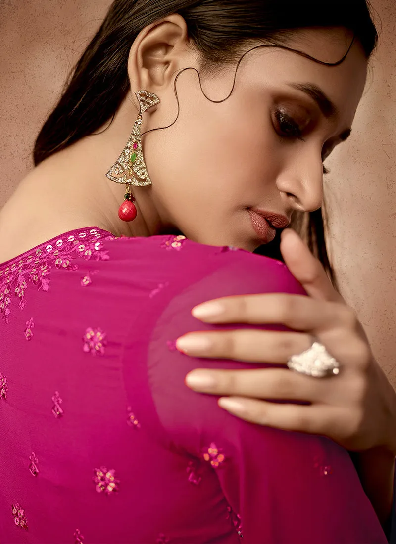 Hot Pink Sequence Embroidery Traditional Festive Anarkali Suit
