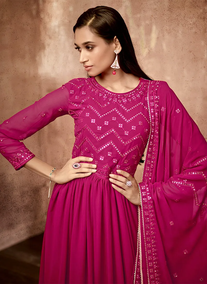 Hot Pink Sequence Embroidery Traditional Festive Anarkali Suit