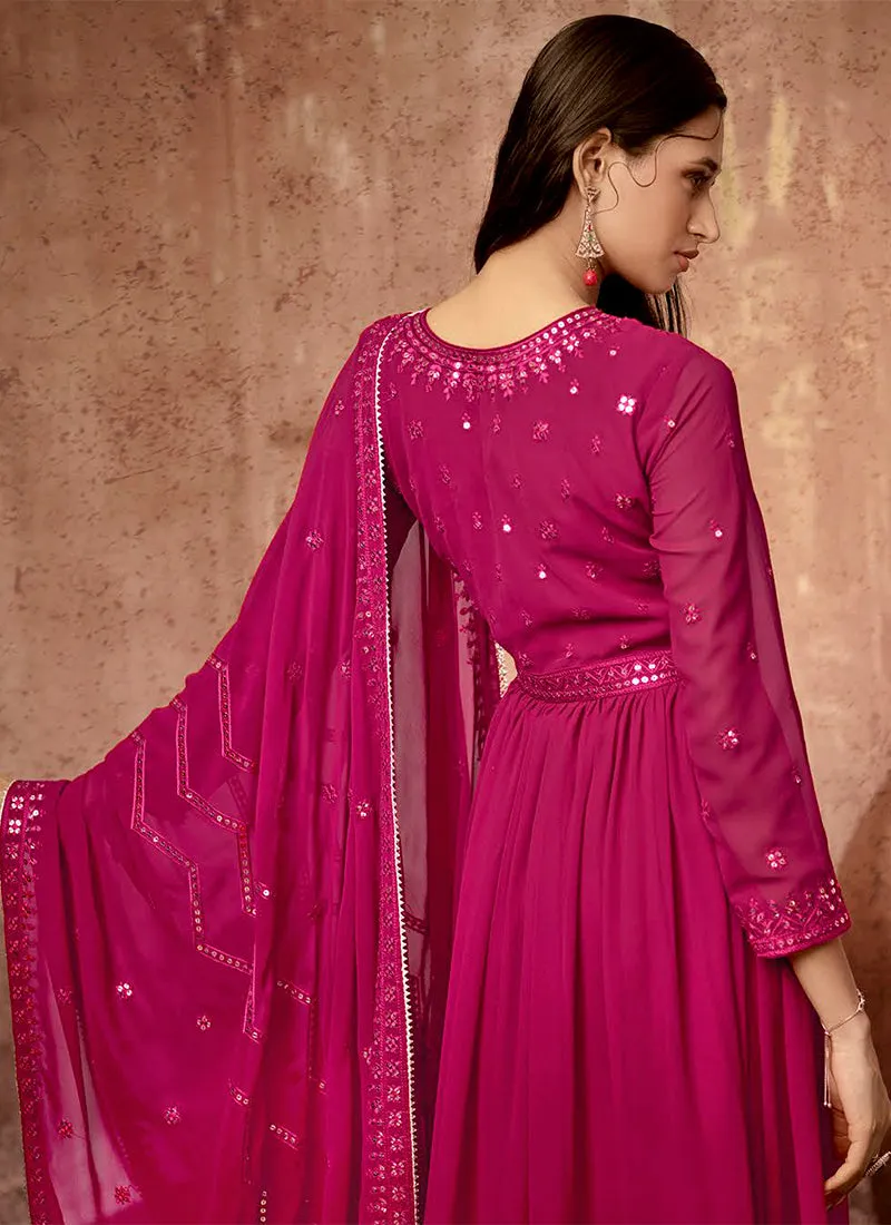 Hot Pink Sequence Embroidery Traditional Festive Anarkali Suit
