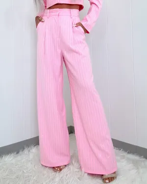 In Session Rhinestone Pin Striped Pants - Pink