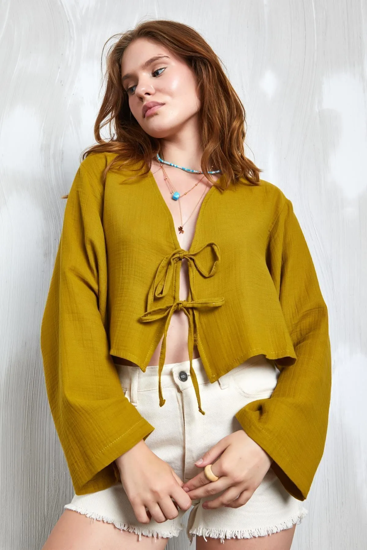 Indigo Muslin Tie-Front Blouse