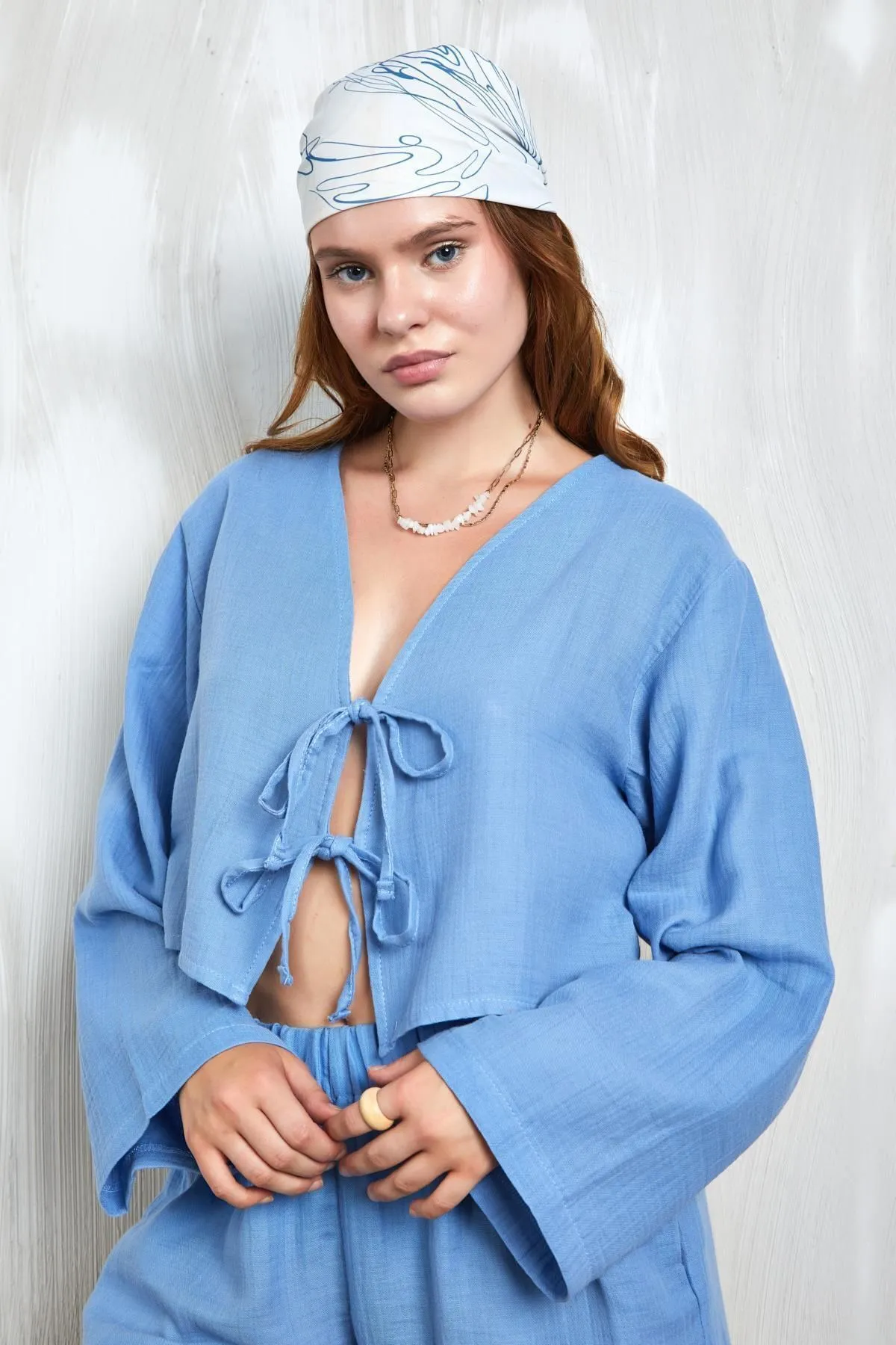 Indigo Muslin Tie-Front Blouse