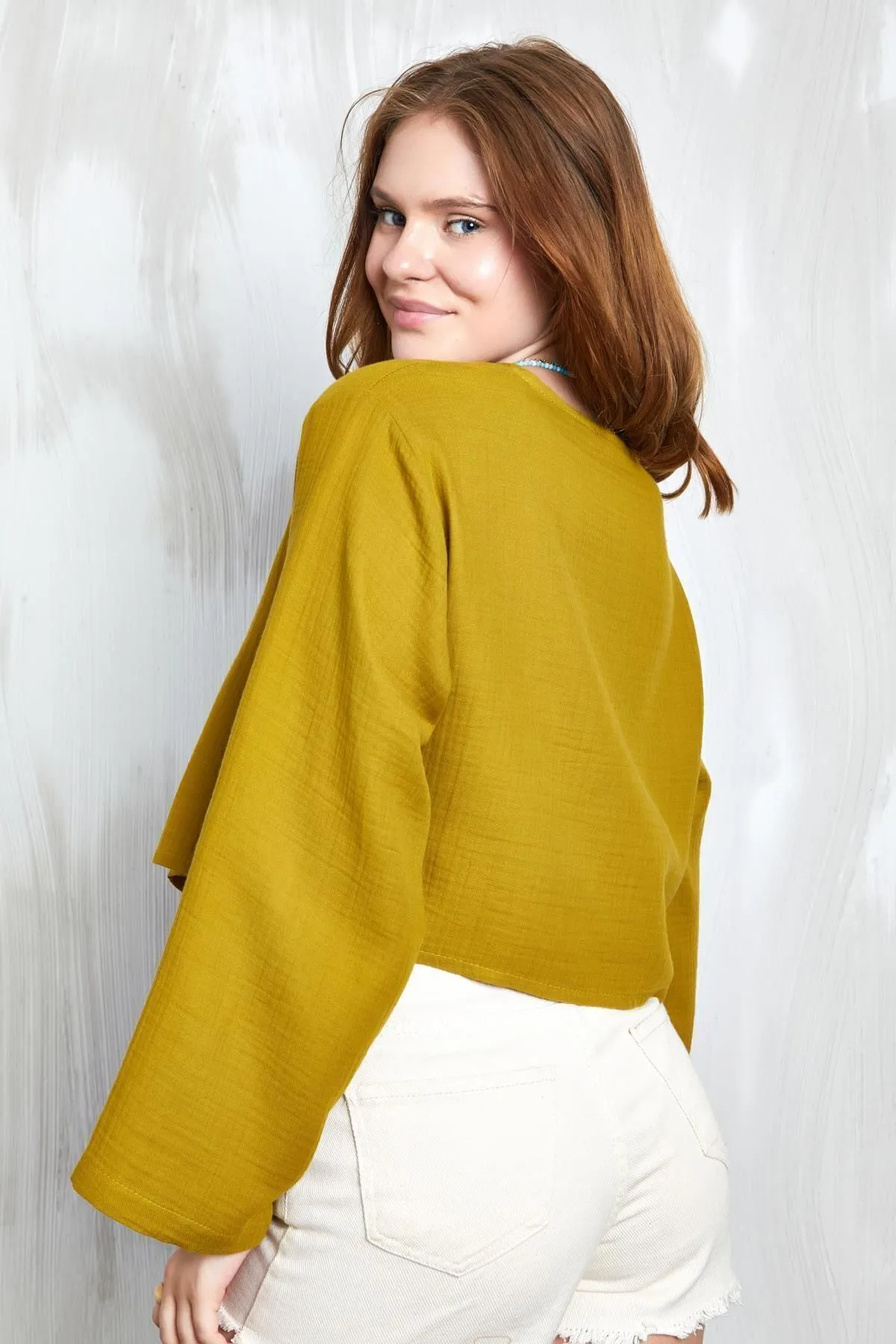 Indigo Muslin Tie-Front Blouse