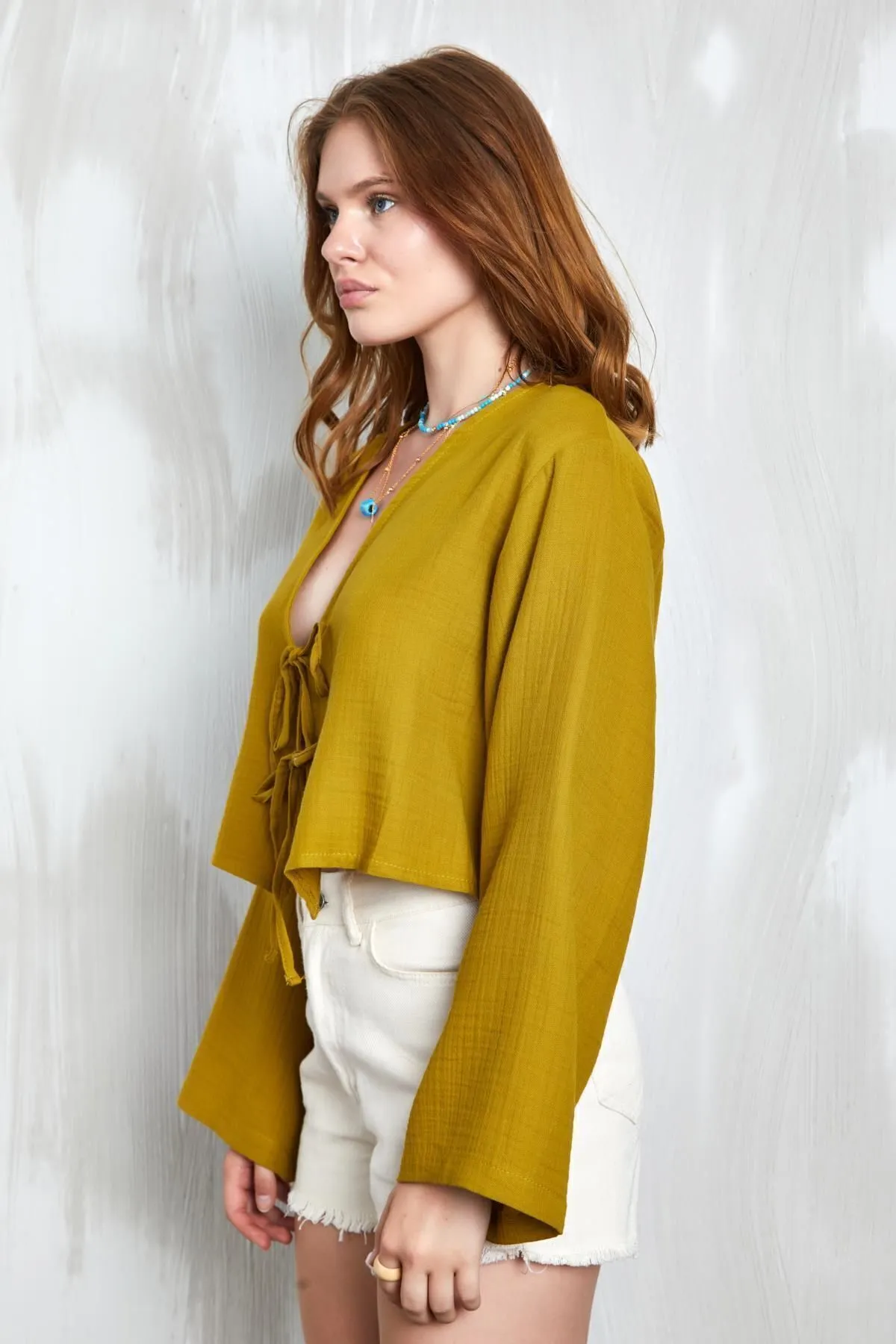 Indigo Muslin Tie-Front Blouse