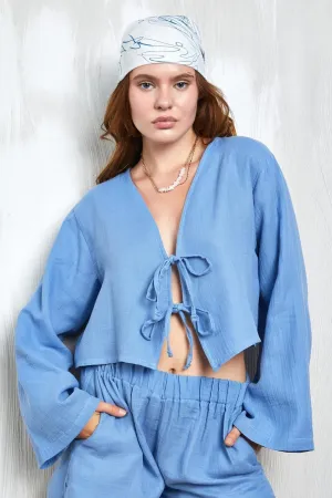 Indigo Muslin Tie-Front Blouse