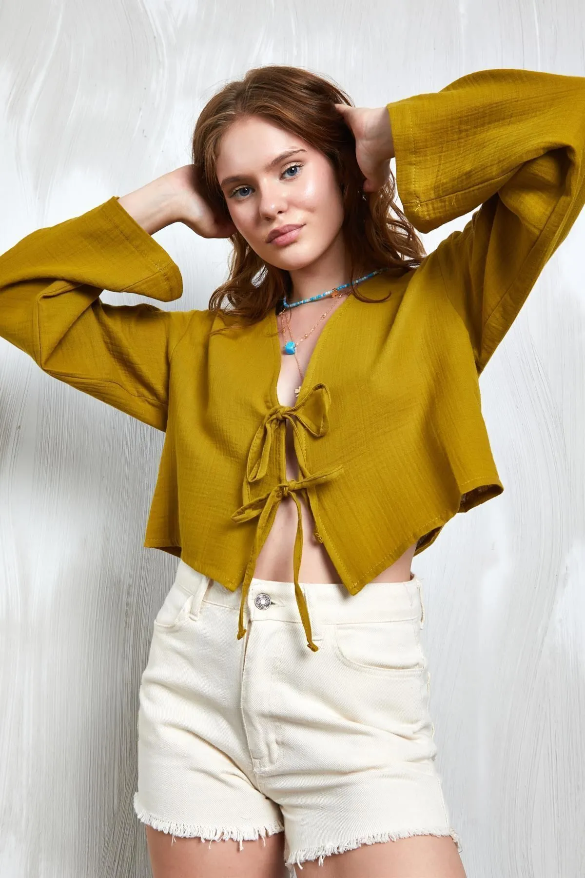 Indigo Muslin Tie-Front Blouse