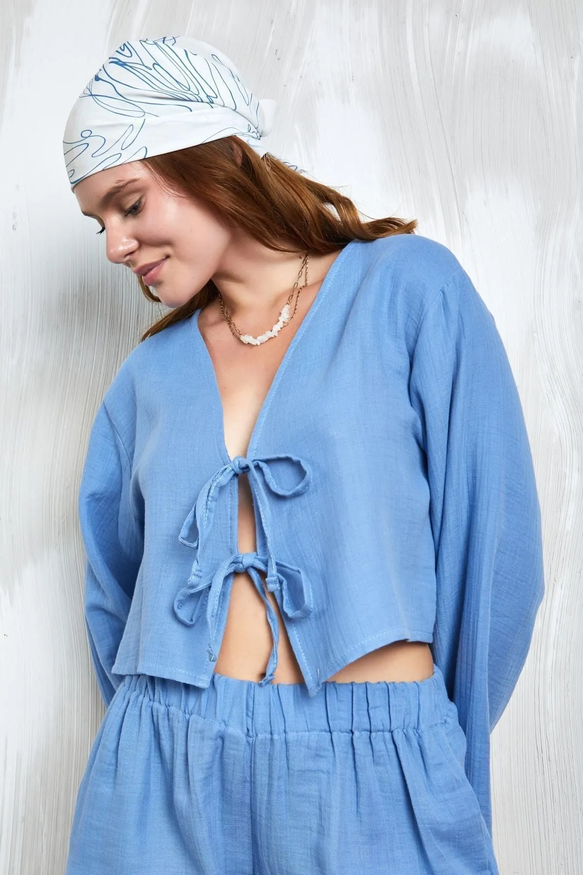 Indigo Muslin Tie-Front Blouse