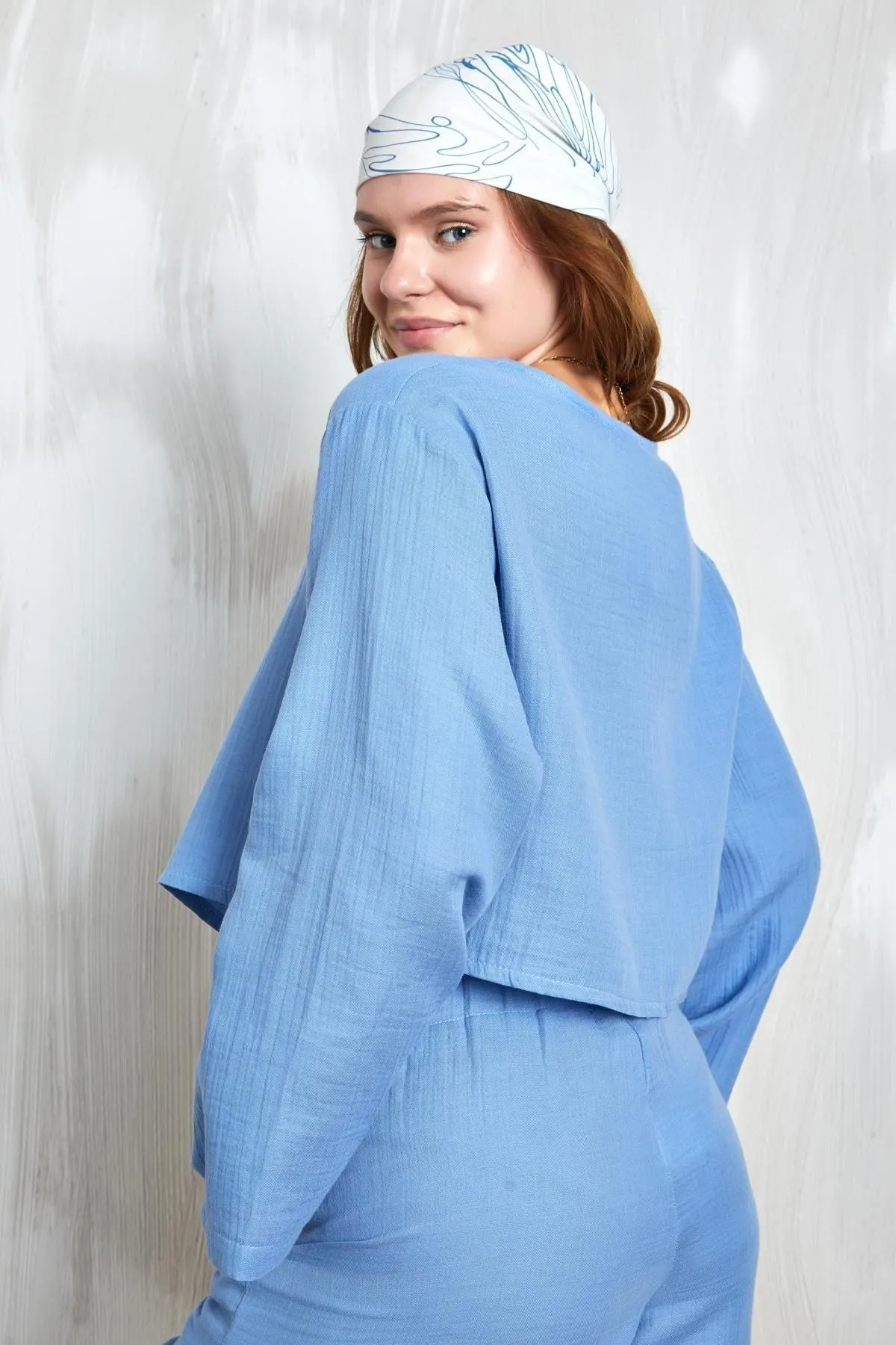Indigo Muslin Tie-Front Blouse