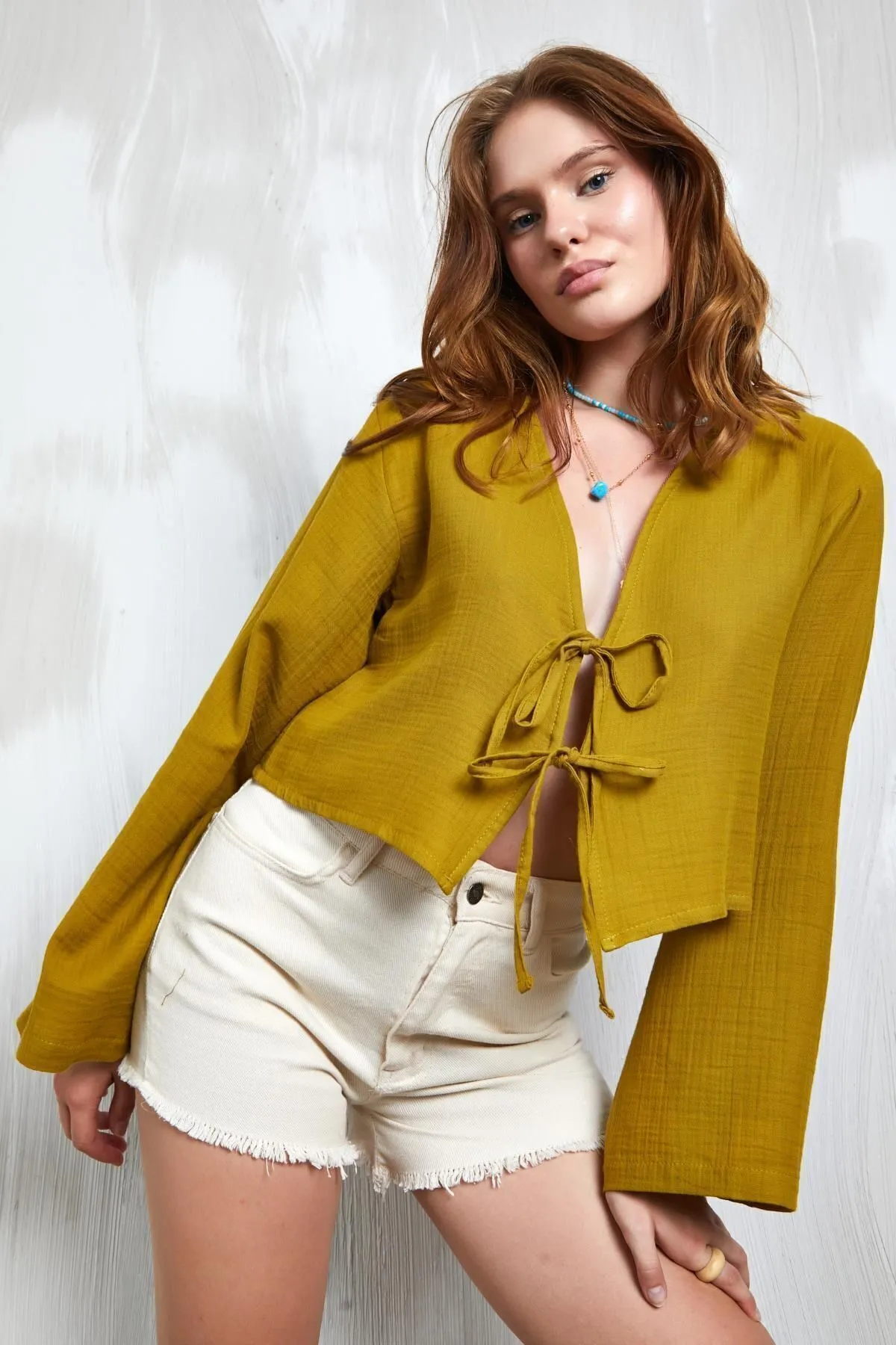 Indigo Muslin Tie-Front Blouse