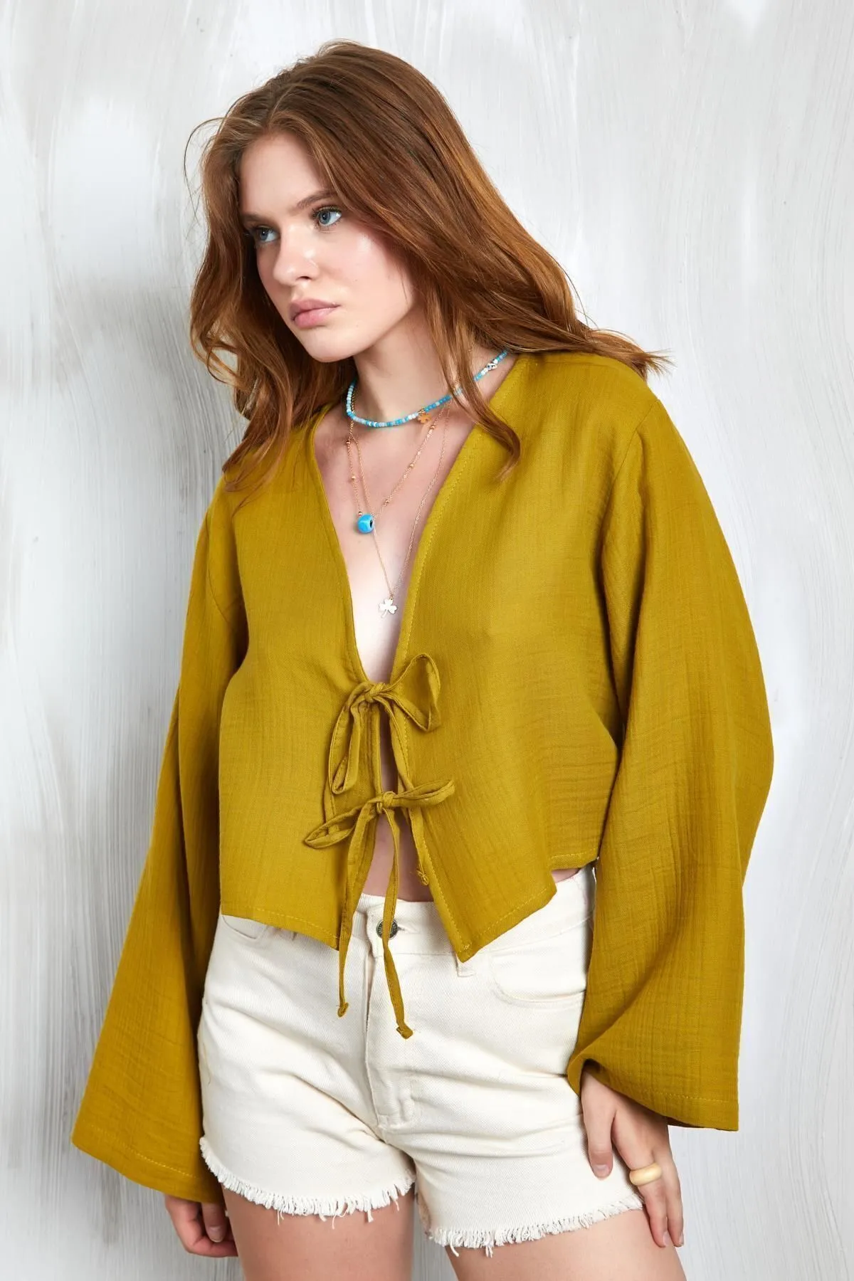 Indigo Muslin Tie-Front Blouse