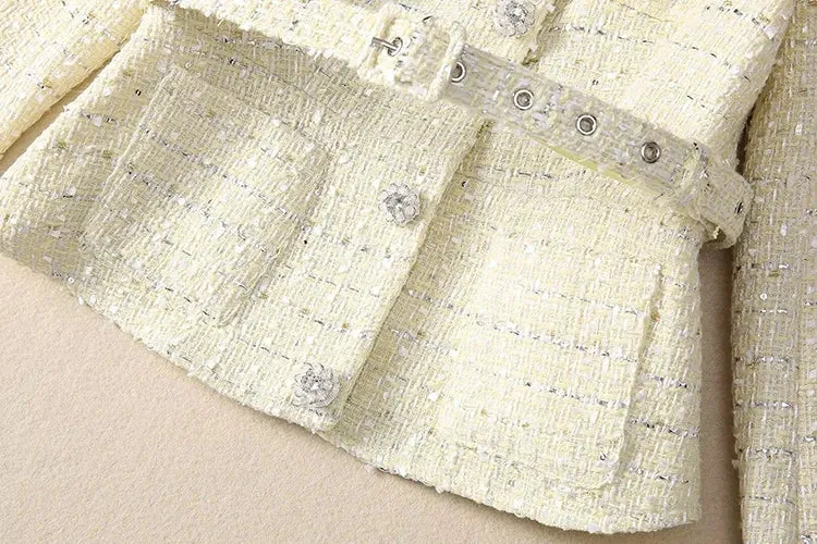 Iris Plaid Tweed Jacket   Lace Patchwork Pleated Skirt Set