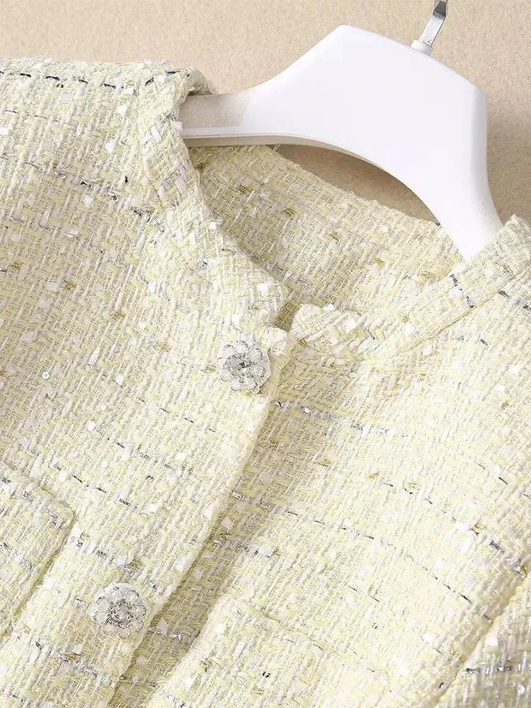 Iris Plaid Tweed Jacket   Lace Patchwork Pleated Skirt Set