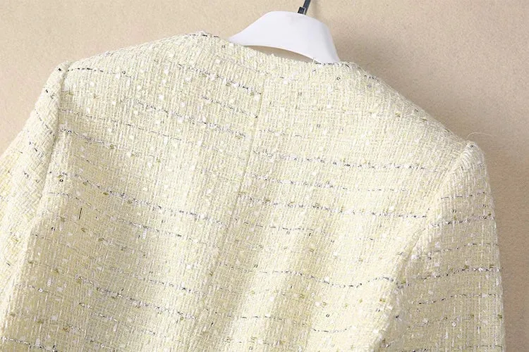 Iris Plaid Tweed Jacket   Lace Patchwork Pleated Skirt Set
