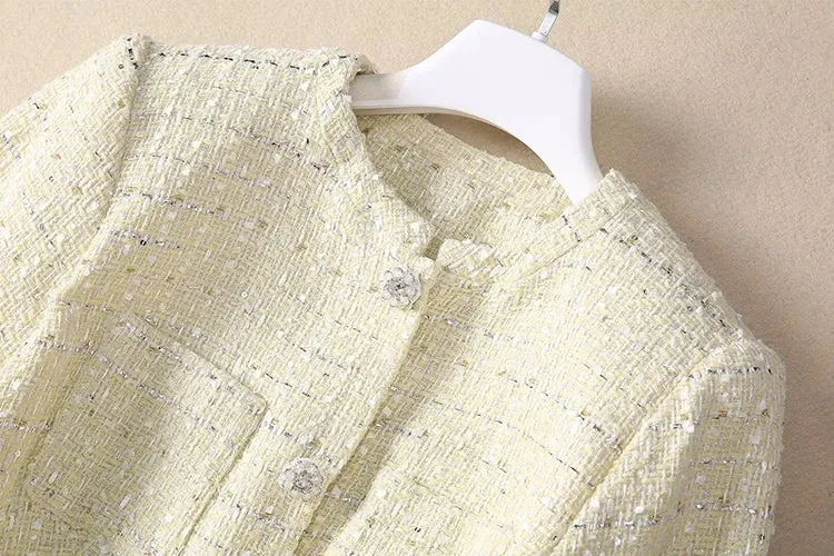 Iris Plaid Tweed Jacket   Lace Patchwork Pleated Skirt Set