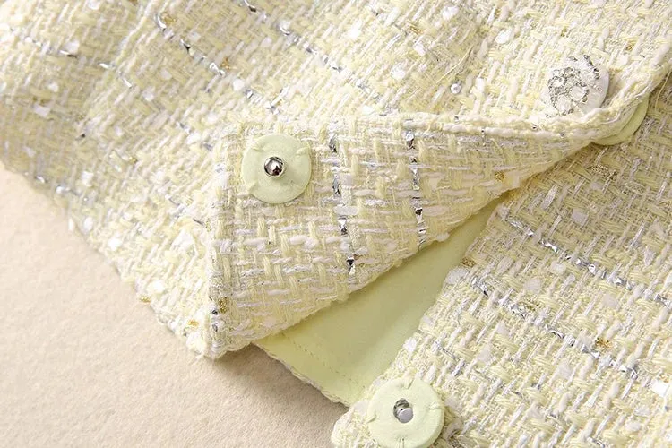 Iris Plaid Tweed Jacket   Lace Patchwork Pleated Skirt Set