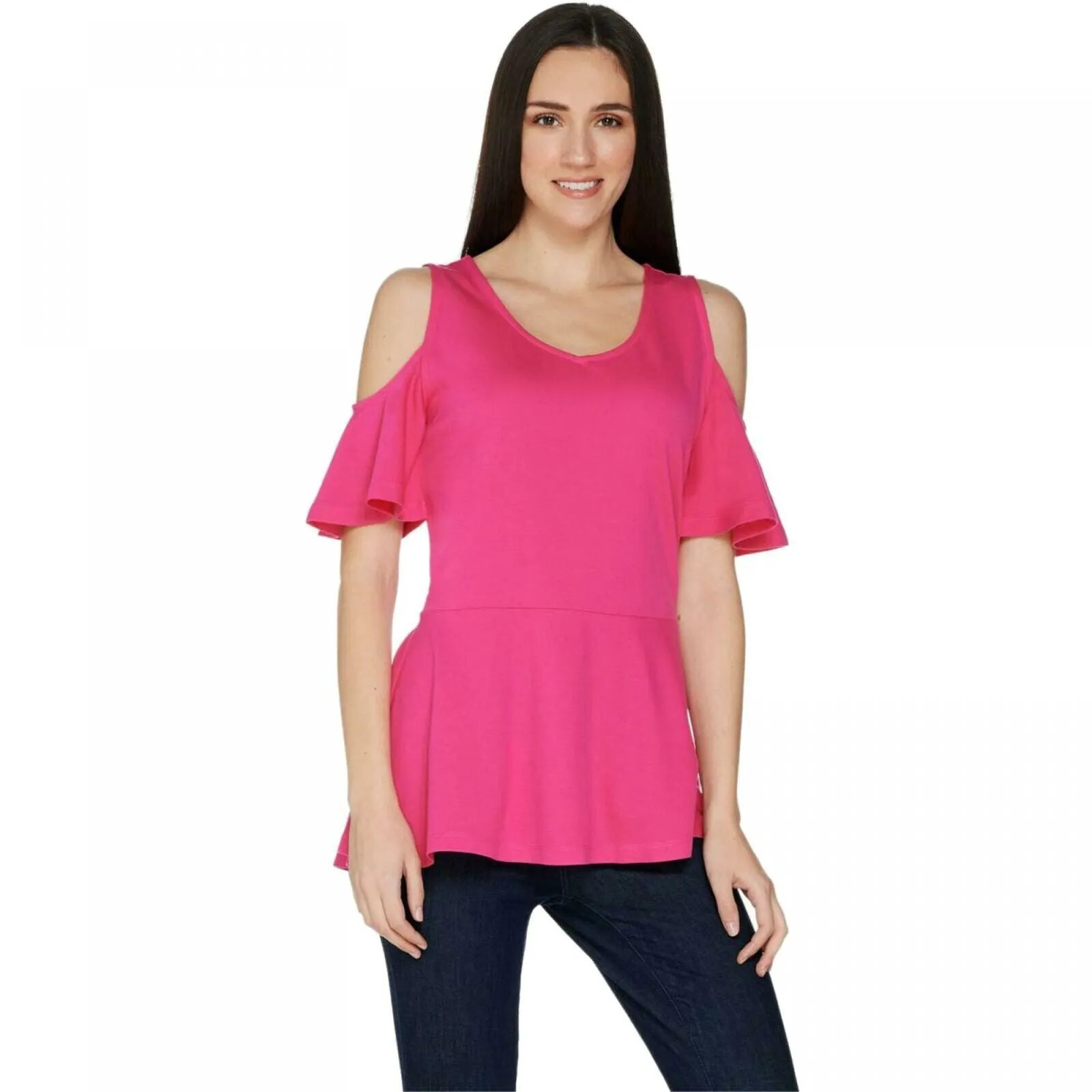 Isaac Mizrahi Live! Women's Cold Shoulder Peplum Top